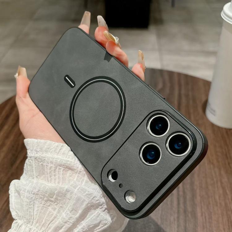 For iPhone 17 Pro Lambskin Faux Leather Magnetic Phone Case(Black)