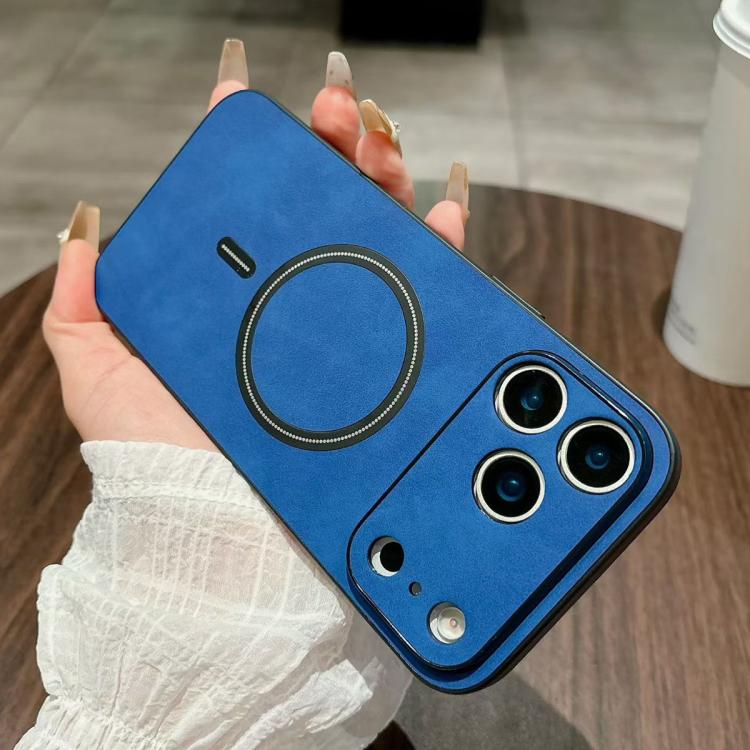 For iPhone 17 Pro Lambskin Faux Leather Magnetic Phone Case(Blue)