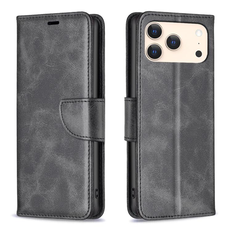 For iPhone 17 Pro Lambskin Texture Pure Color Flip Leather Phone Case(Black)