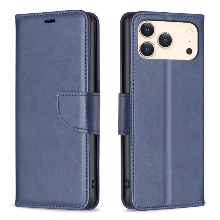 For iPhone 17 Pro Lambskin Texture Pure Color Flip Leather Phone Case(Blue)