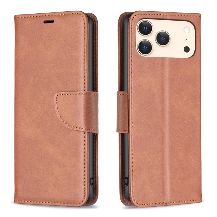 For iPhone 17 Pro Lambskin Texture Pure Color Flip Leather Phone Case(Brown)