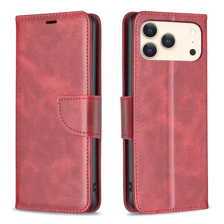 For iPhone 17 Pro Lambskin Texture Pure Color Flip Leather Phone Case(Red)