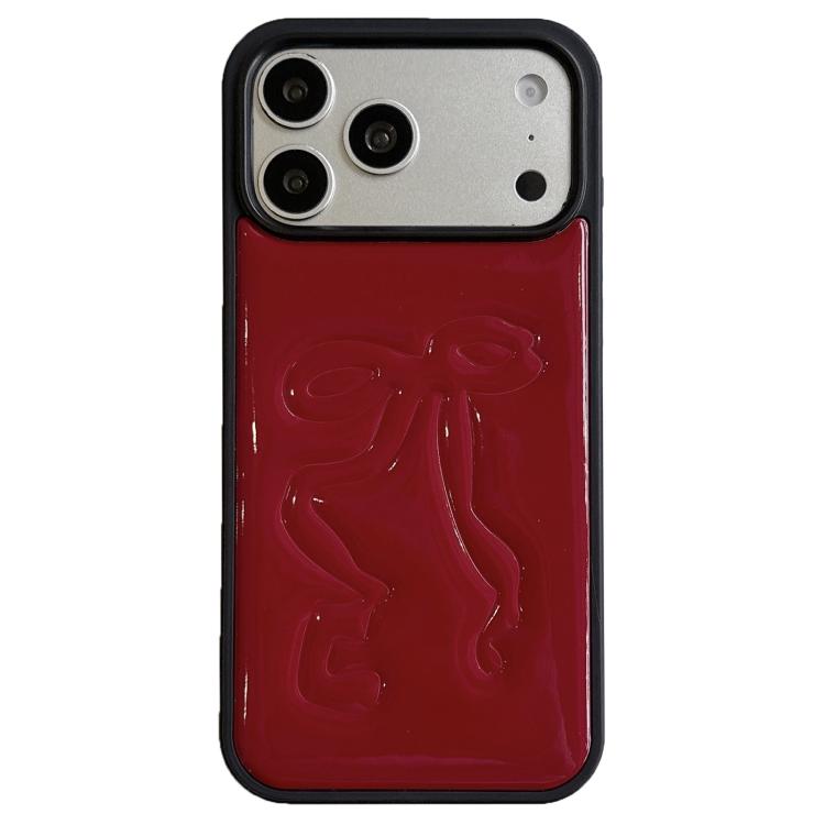 For iPhone 17 Pro Large Bow Electroplated PU Embossed TPU Phone Case(Red)