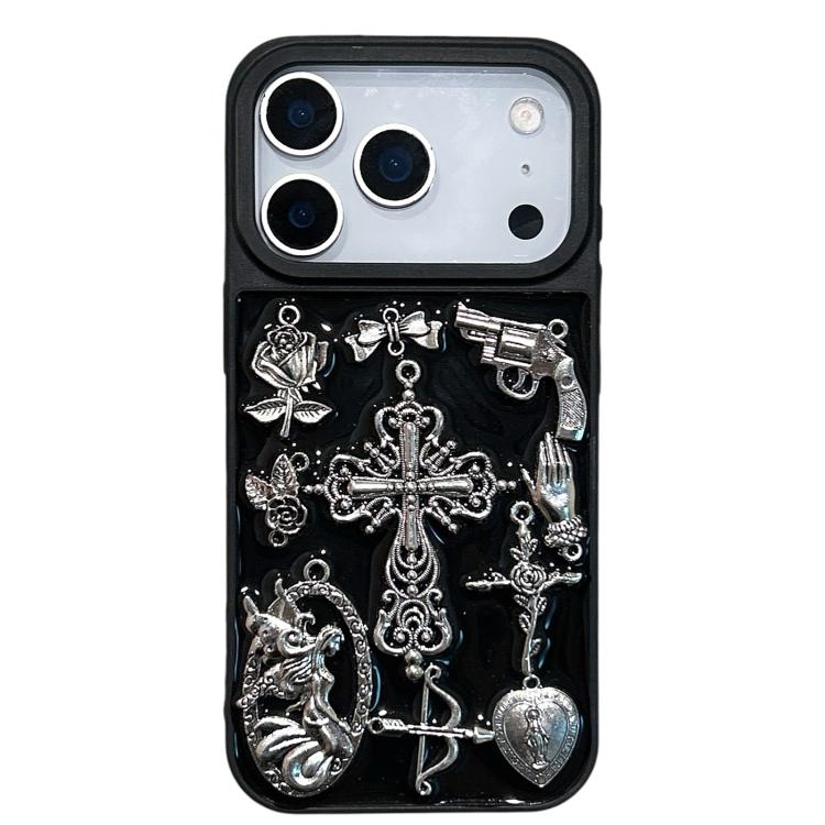 For iPhone 17 Pro Large Hole Camera Frame Dark-themed Gun Design Full Coverage Phone Case(Black)