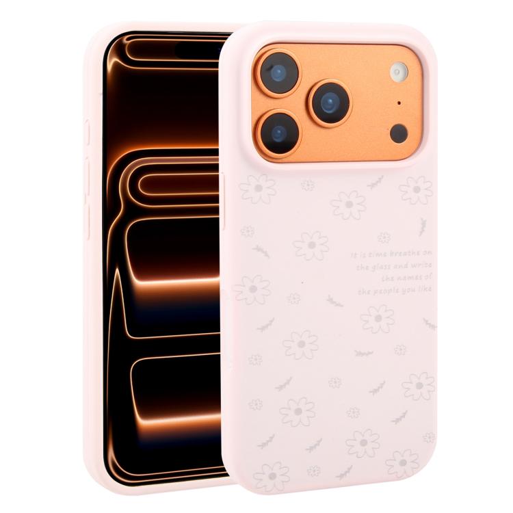 For iPhone 17 Pro Large Hole Daisy Floral Printed Liquid Silicone Phone Case(Dusty Pink)