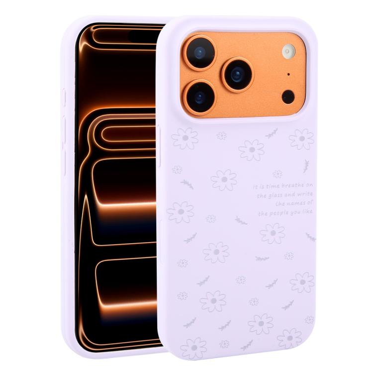 For iPhone 17 Pro Large Hole Daisy Floral Printed Liquid Silicone Phone Case(Lilac Purple)