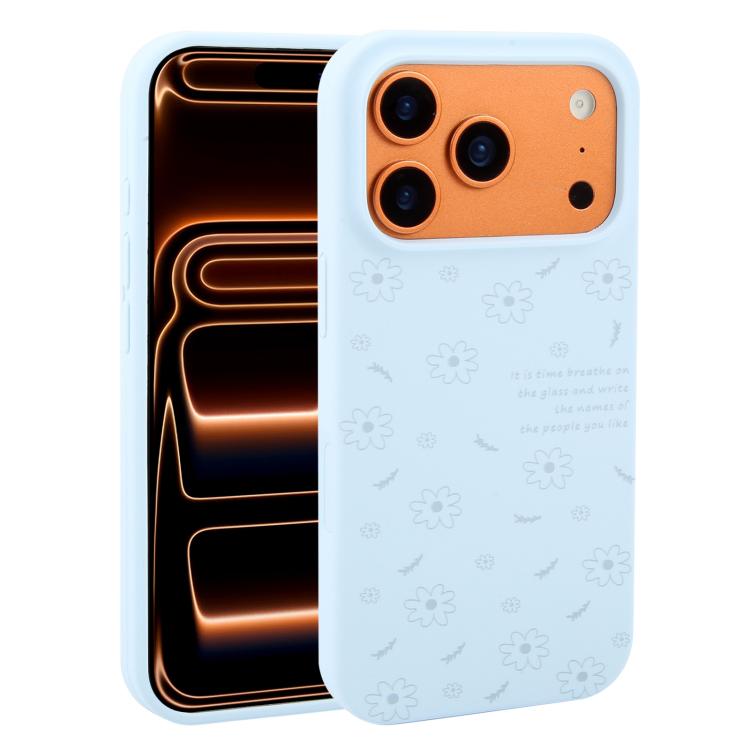 For iPhone 17 Pro Large Hole Daisy Floral Printed Liquid Silicone Phone Case(Sky Blue)