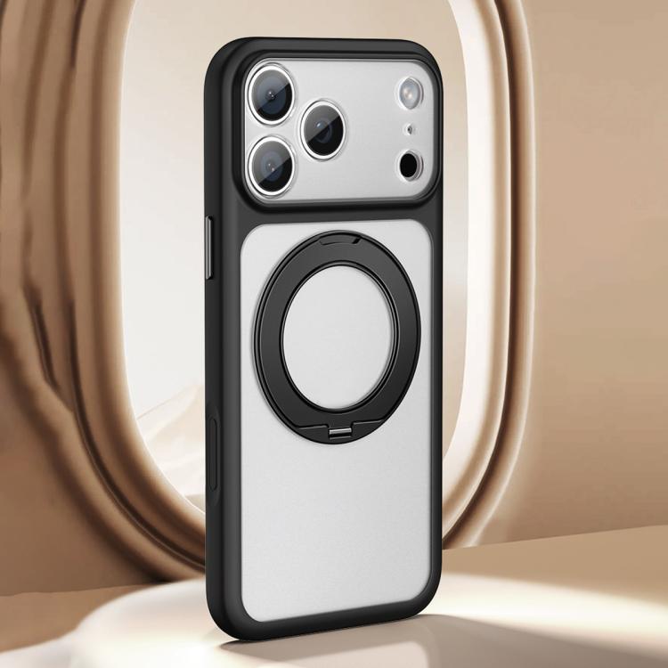 For iPhone 17 Pro Large Hole Frosted Skin-Feel Magnetic Holder Phone Case with AI Shutter Button(Black)
