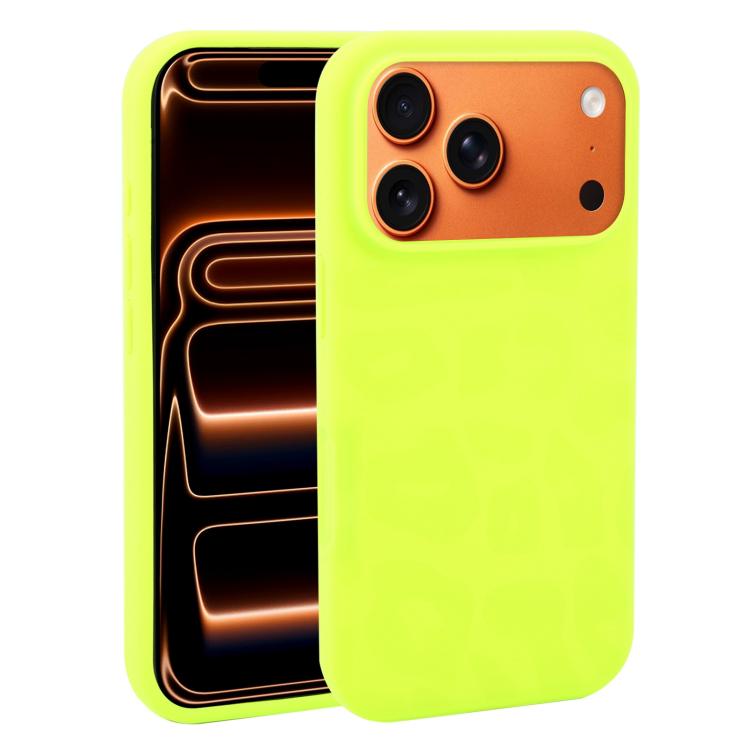 For iPhone 17 Pro Large Hole Leopard Print Liquid Silicone Phone Case(Bright Green)
