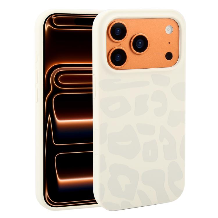 For iPhone 17 Pro Large Hole Leopard Print Liquid Silicone Phone Case(Grey)