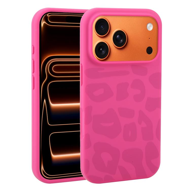For iPhone 17 Pro Large Hole Leopard Print Liquid Silicone Phone Case(Magenta Dragon Fruit)