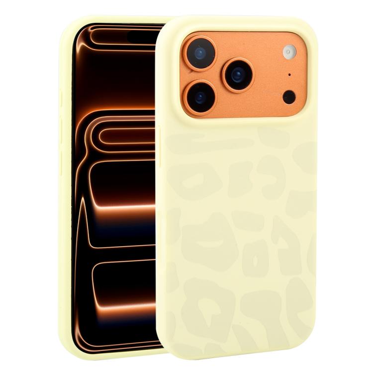 For iPhone 17 Pro Large Hole Leopard Print Liquid Silicone Phone Case(Milk Yellow)