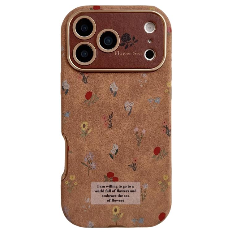 For iPhone 17 Pro Large Window Desert Gold Small Floral Soft TPU Phone Case(Black Rose)