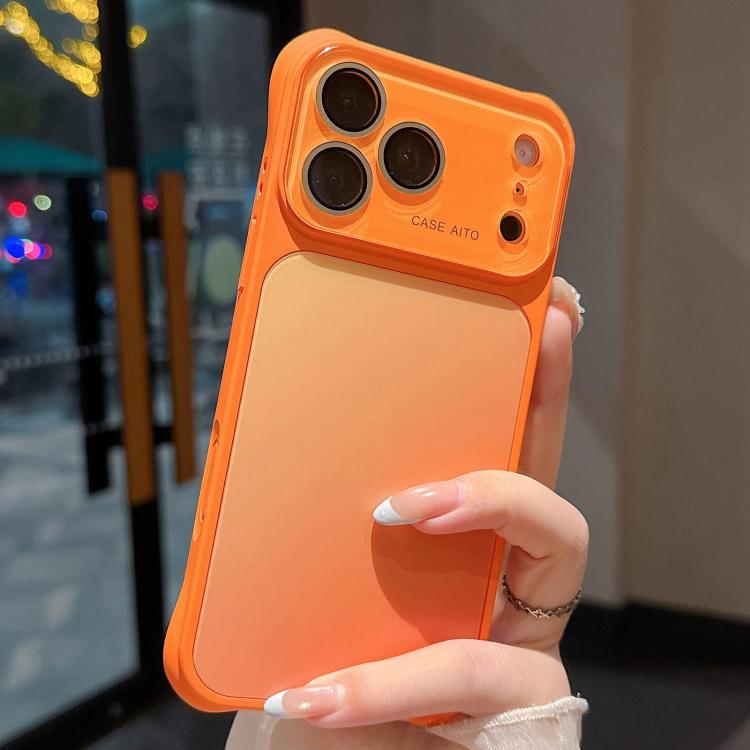 For iPhone 17 Pro Large Window Four-Corner Airbag Gradient Phone Case with Lens Film(Orange)