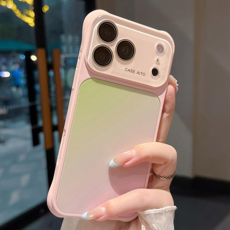For iPhone 17 Pro Large Window Four-Corner Airbag Gradient Phone Case with Lens Film(Pink)