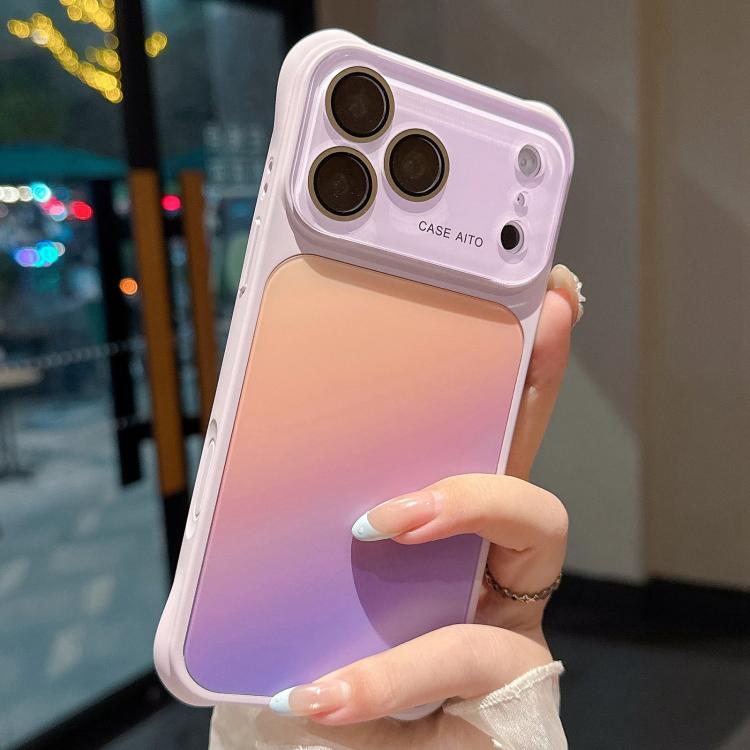 For iPhone 17 Pro Large Window Four-Corner Airbag Gradient Phone Case with Lens Film(Purple)