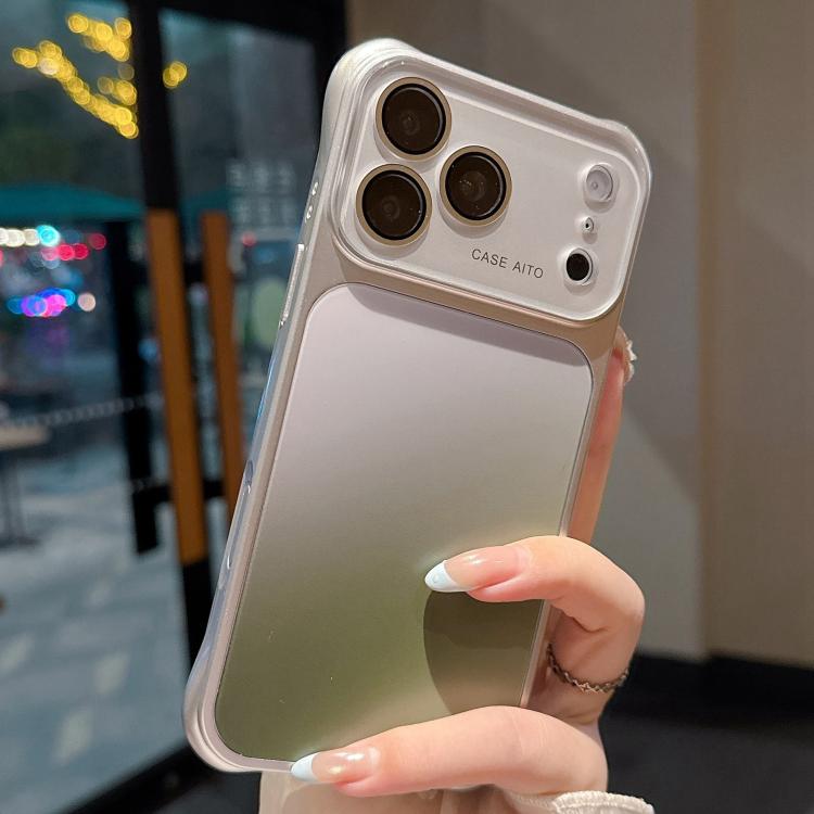 For iPhone 17 Pro Large Window Four-Corner Airbag Gradient Phone Case with Lens Film(Silver)