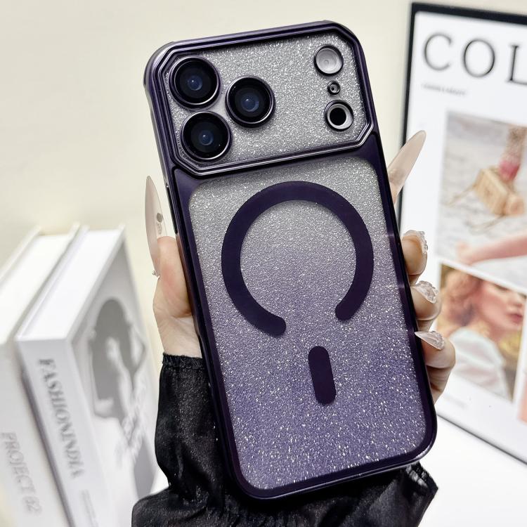 For iPhone 17 Pro Large Window Glitter Gradient Matte Electroplated TPU MagSafe Phone Case(Purple)