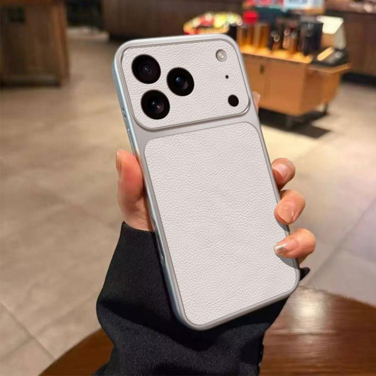For iPhone 17 Pro Large Window Leather Textured Coated TPU Phone Case(White)