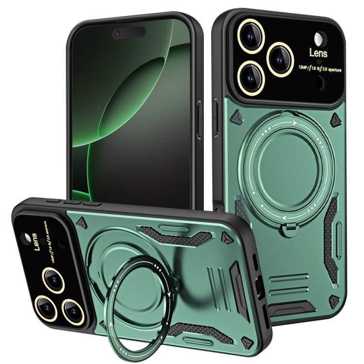 For iPhone 17 Pro Large Window MagSafe Holder Phone Case(Green)