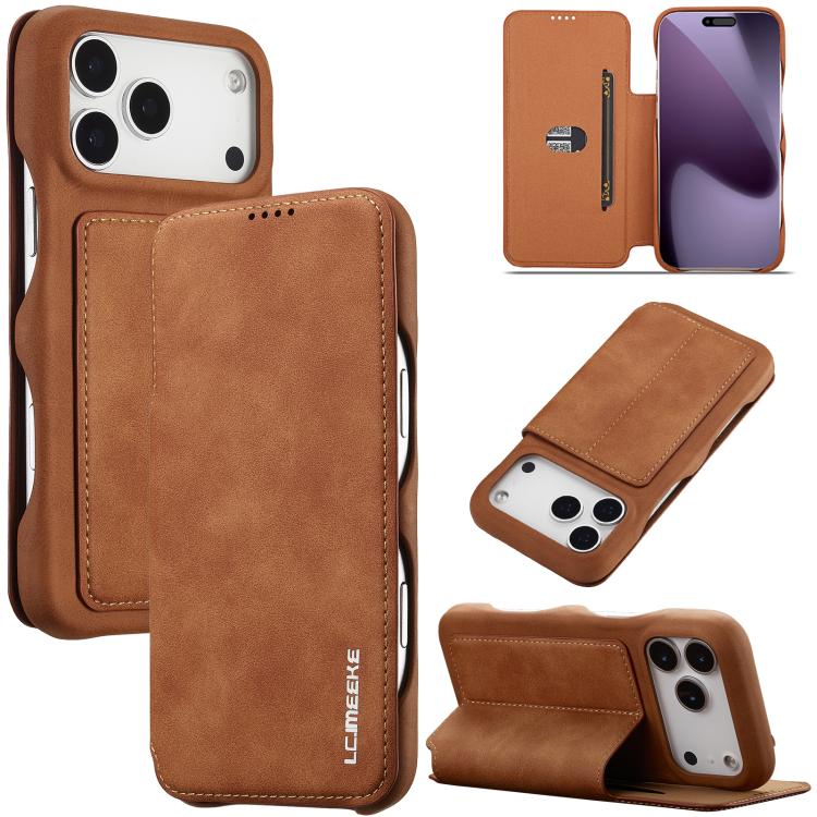 For iPhone 17 Pro LC.IMEEKE Hon Ancient Series Flip Leather Phone Case(Brown)