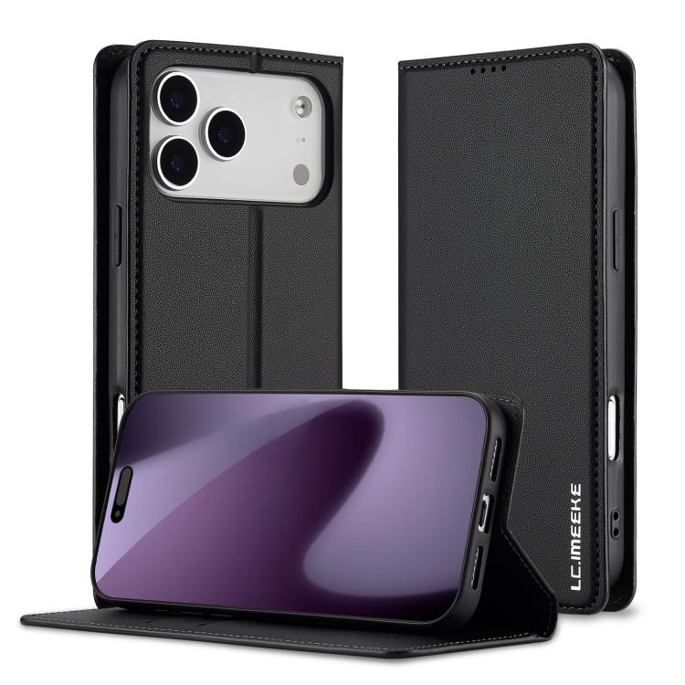 For iPhone 17 Pro LC.IMEEKE L1 Series Frosted Fine Texture PU Phone Case(Black)