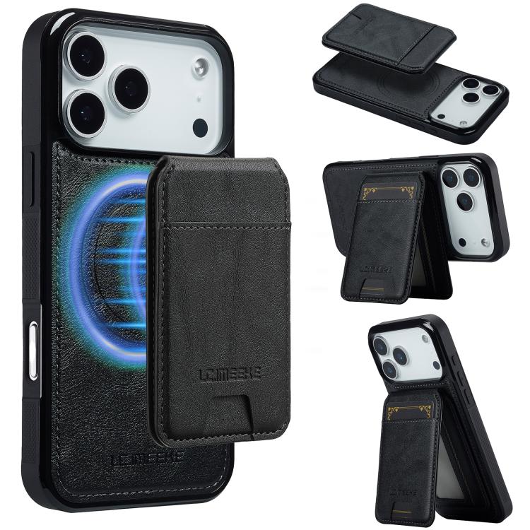 For iPhone 17 Pro LC.IMEEKE L3 Series Detachable RFID Card Bag Magsafe Phone Case(Black)