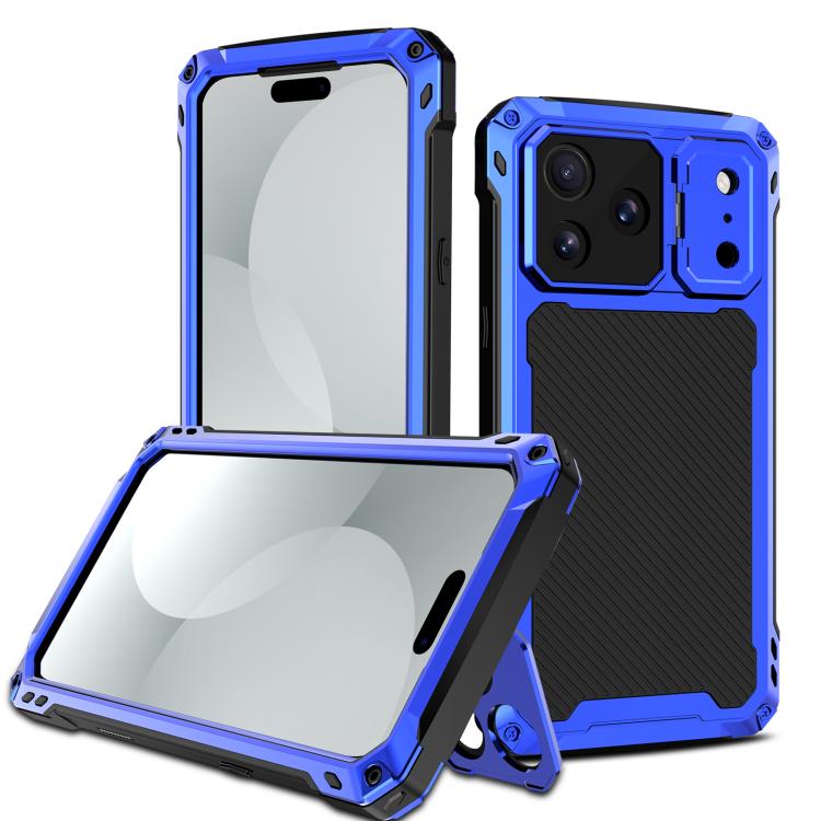 For iPhone 17 Pro Lens Holder Metal IP54 Life Waterproof Three-proof MagSafe Phone Case(Blue)