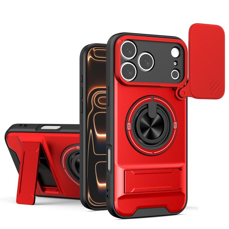 For iPhone 17 Pro Lens Sliding Window Multifunctional Magnetic Shockproof Phone Case(Red)