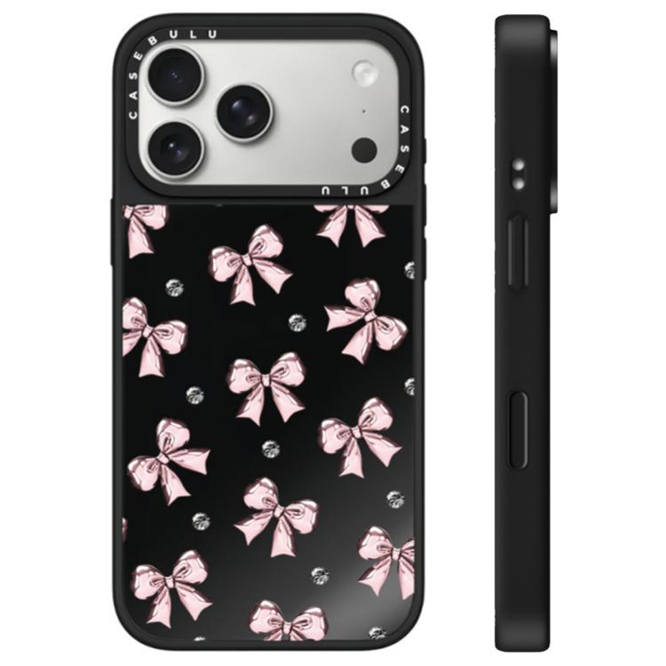 For iPhone 17 Pro Leopard Cherry Series Pattern Camera Control Button Mirror Phone Case(Bow-knots)