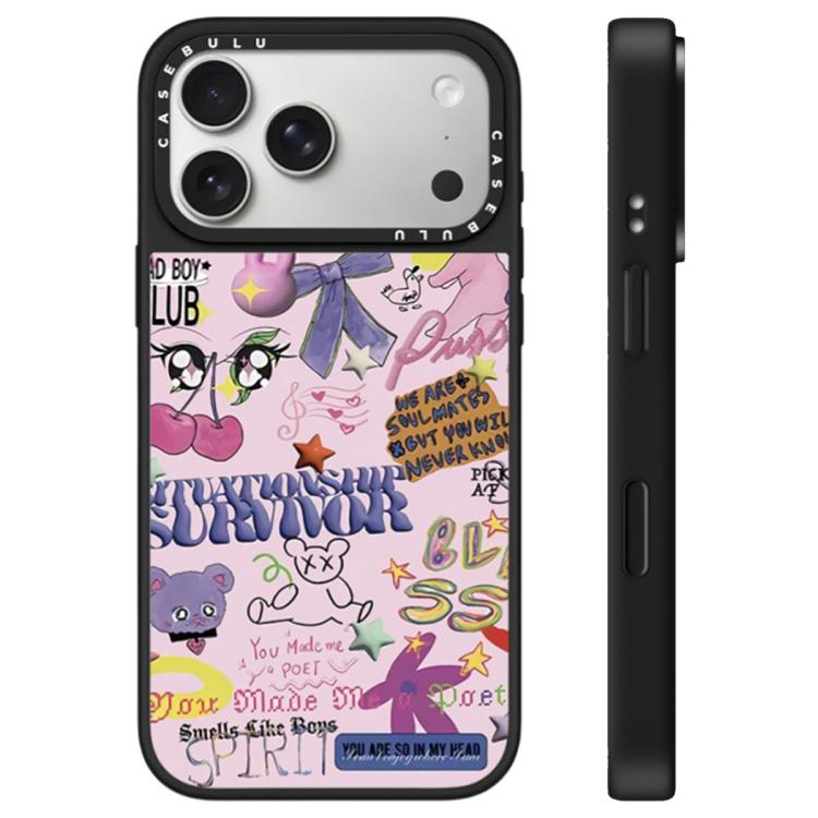 For iPhone 17 Pro Leopard Cherry Series Pattern Camera Control Button Mirror Phone Case(Cartoon Graffiti)