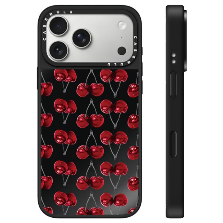 For iPhone 17 Pro Leopard Cherry Series Pattern Camera Control Button Mirror Phone Case(Cherrys)