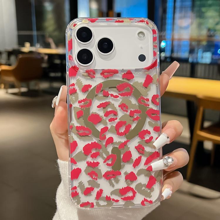 For iPhone 17 Pro Leopard MagSafe Dual-side Laminating IMD Phone Case(Pink)