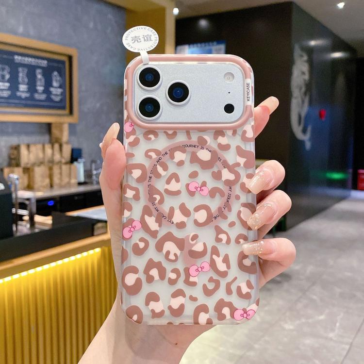 For iPhone 17 Pro Leopard Print Design PC + TPU Magnetic Phone Case(Pink)