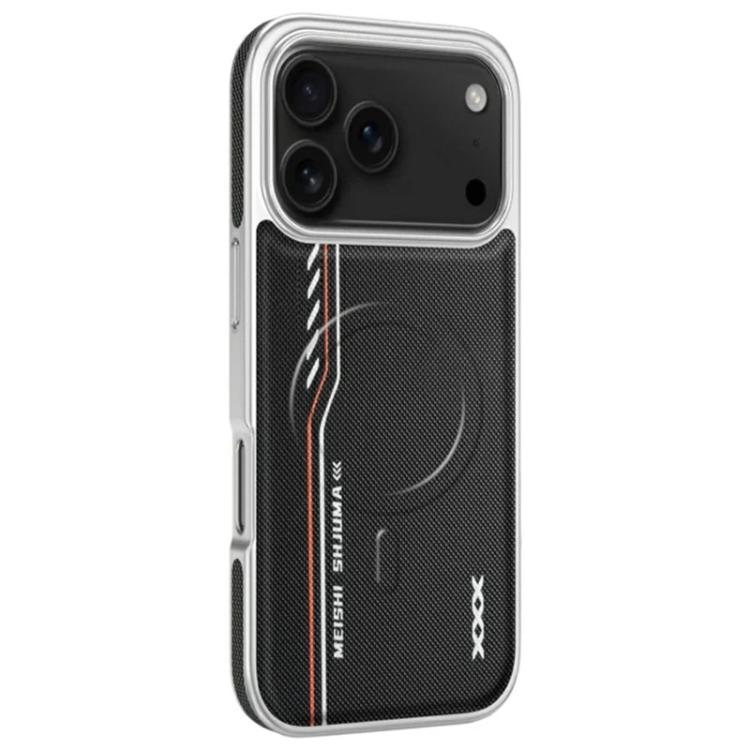 For iPhone 17 Pro Line Print Diamond Texture Magnetic Vegan Leather Phone Case(Black)