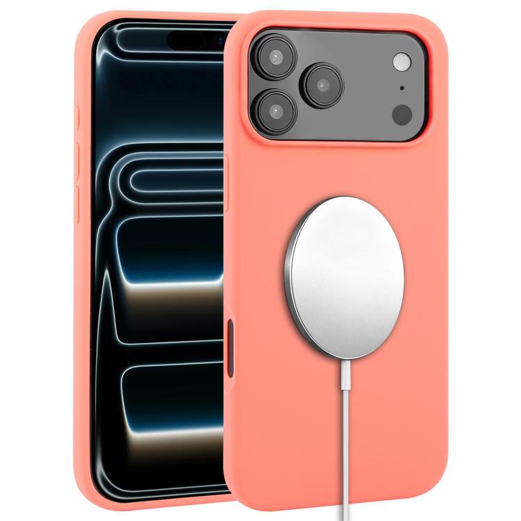 For iPhone 17 Pro Liquid Silicone Full Coverage MagSafe Phone Case(Pink Orange)