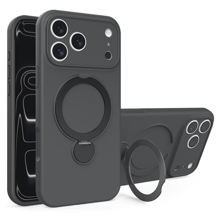 For iPhone 17 Pro Liquid Silicone MagSafe Holder Phone Case(Grey)