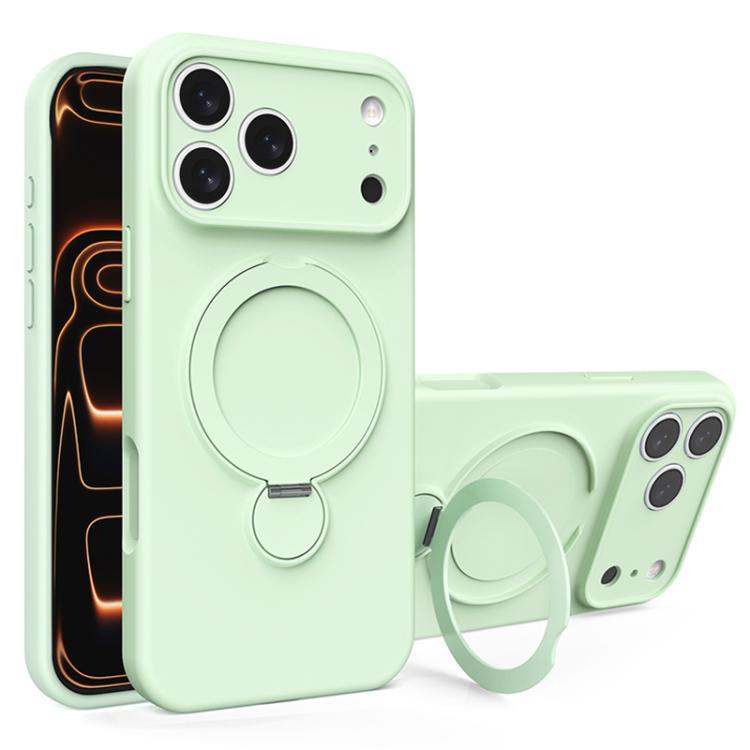 For iPhone 17 Pro Liquid Silicone MagSafe Holder Phone Case(Matcha Green)