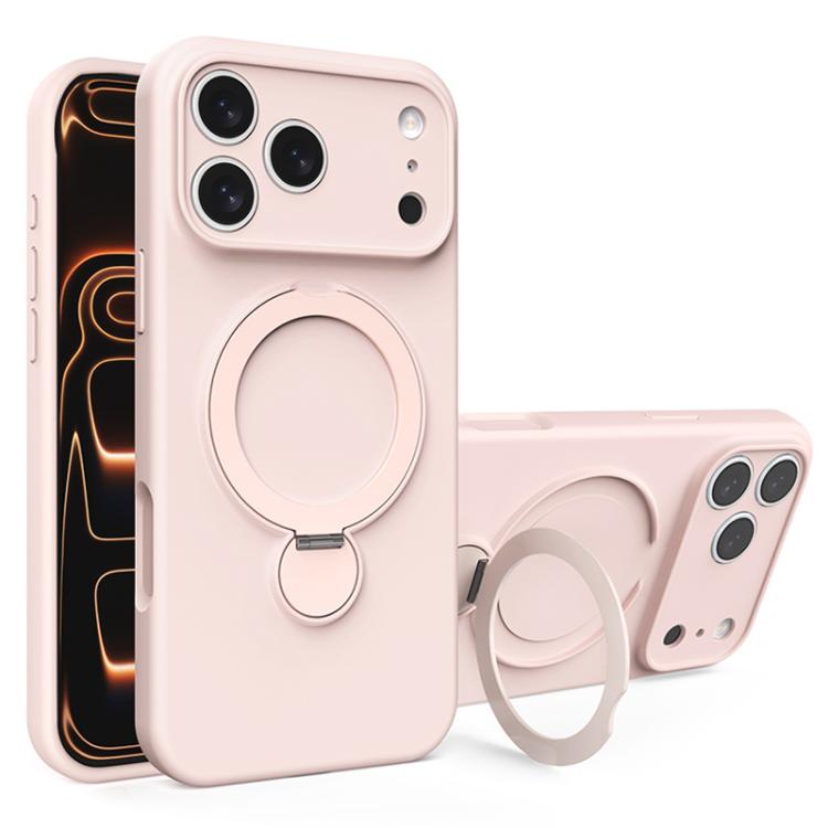 For iPhone 17 Pro Liquid Silicone MagSafe Holder Phone Case(Pink)