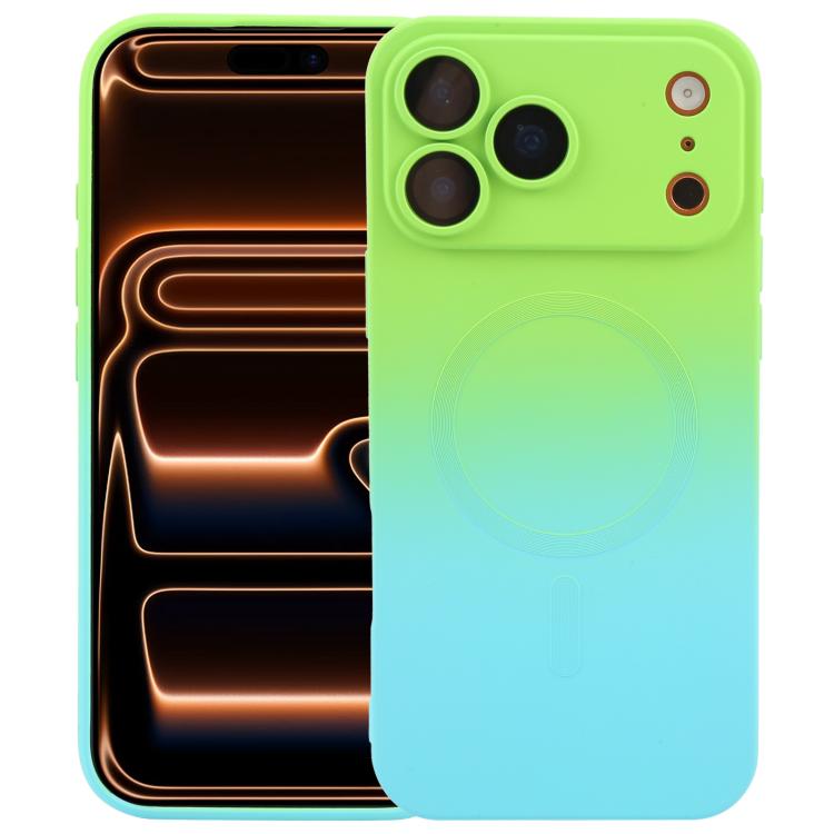 For iPhone 17 Pro Liquid TPU Silicone Gradient MagSafe Phone Case(Cyan Blue)