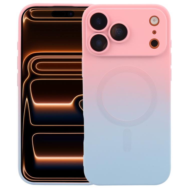 For iPhone 17 Pro Liquid TPU Silicone Gradient MagSafe Phone Case(Pink Blue)
