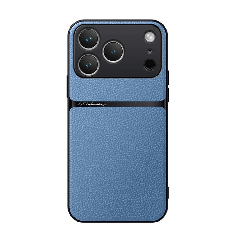 For iPhone 17 Pro Litchi Leather Magnetic Full Coverage Shockproof Phone Case(Blue)