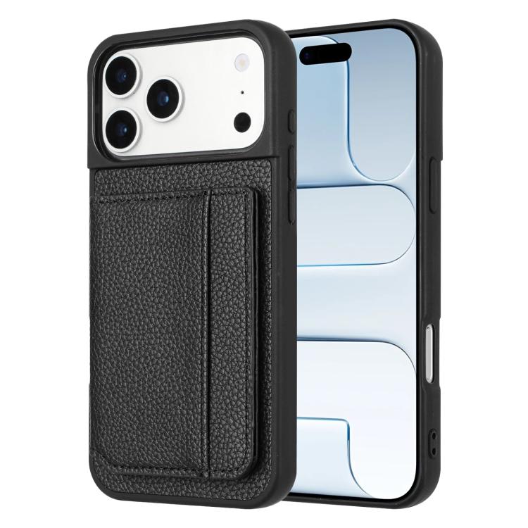 For iPhone 17 Pro Litchi Pattern Magnetic Card Bag Holder Phone Case(Black)