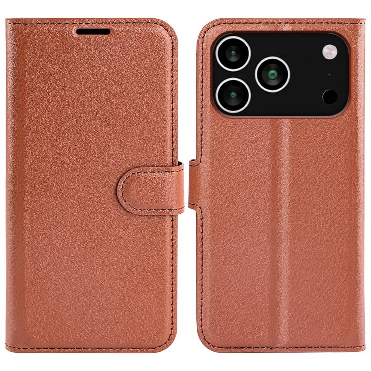 For iPhone 17 Pro Litchi Texture Horizontal Flip Leather Phone Case with Holder(Brown)