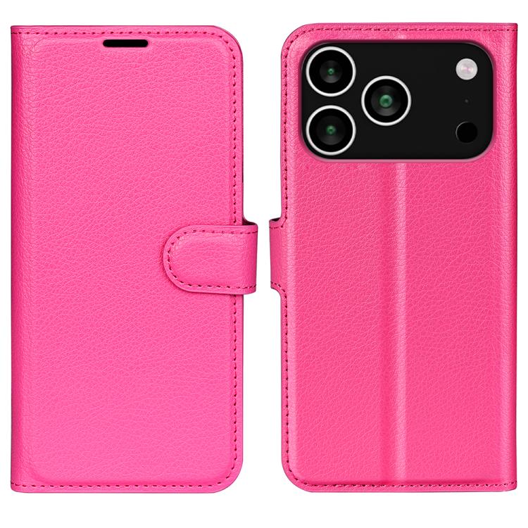 For iPhone 17 Pro Litchi Texture Horizontal Flip Leather Phone Case with Holder(Rose Red)