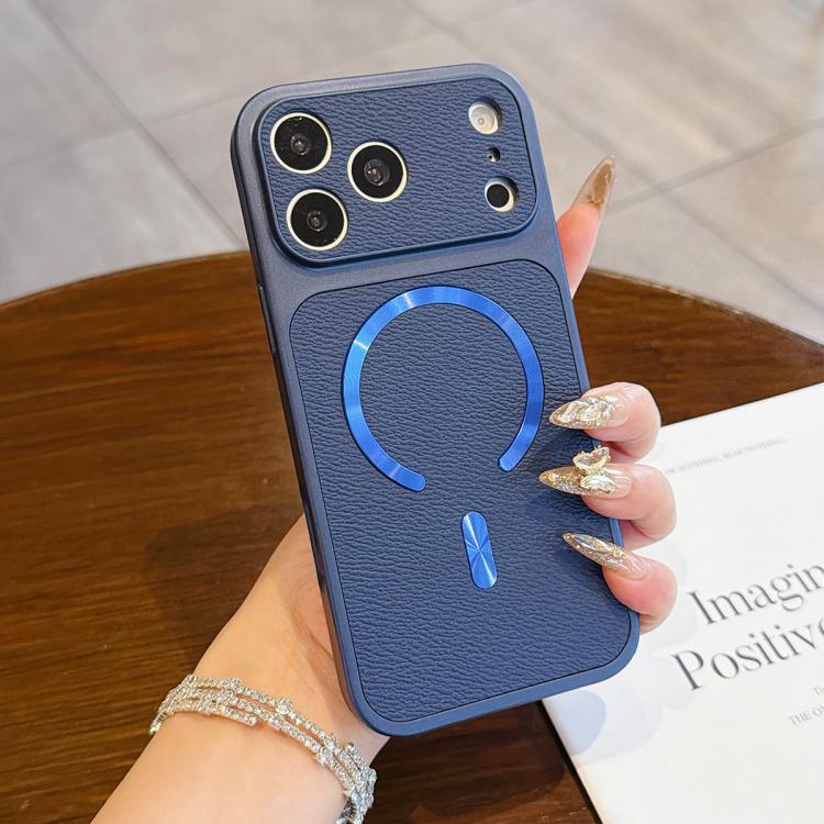 For iPhone 17 Pro Litchi Texture Vegan Leather Magnetic Phone Case(Blue)