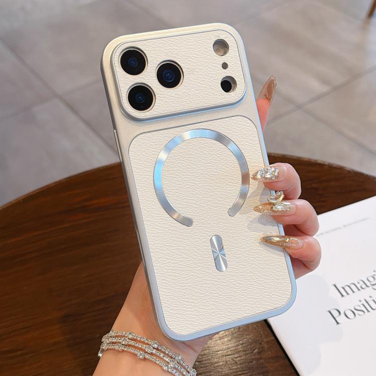 For iPhone 17 Pro Litchi Texture Vegan Leather Magnetic Phone Case(White)