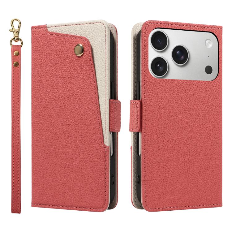 For iPhone 17 Pro Litchi Texture Wallet Mirror Leather Phone Case(Red)
