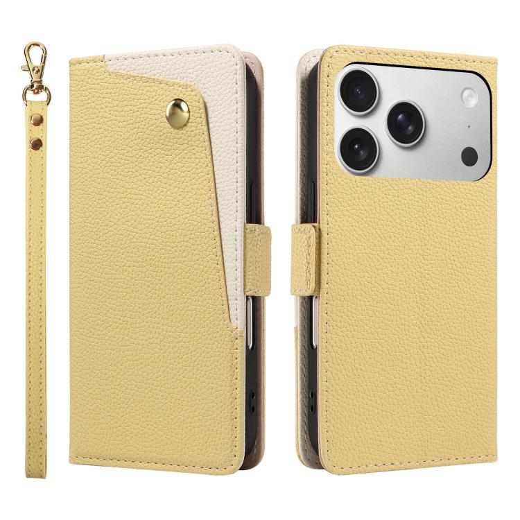 For iPhone 17 Pro Litchi Texture Wallet Mirror Leather Phone Case(Yellow)