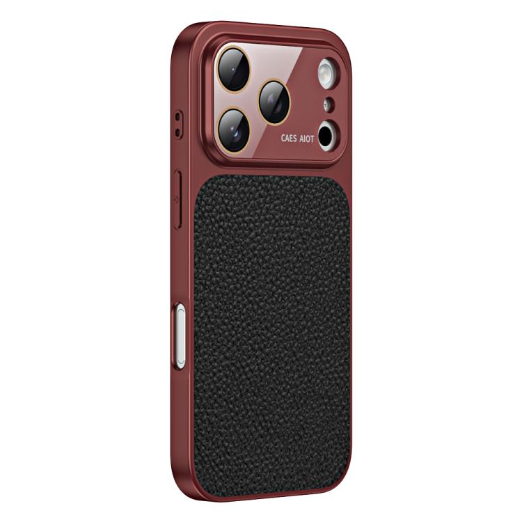 For iPhone 17 Pro Litchi Textured TPU Phone Case with Lens Film(Black Red)